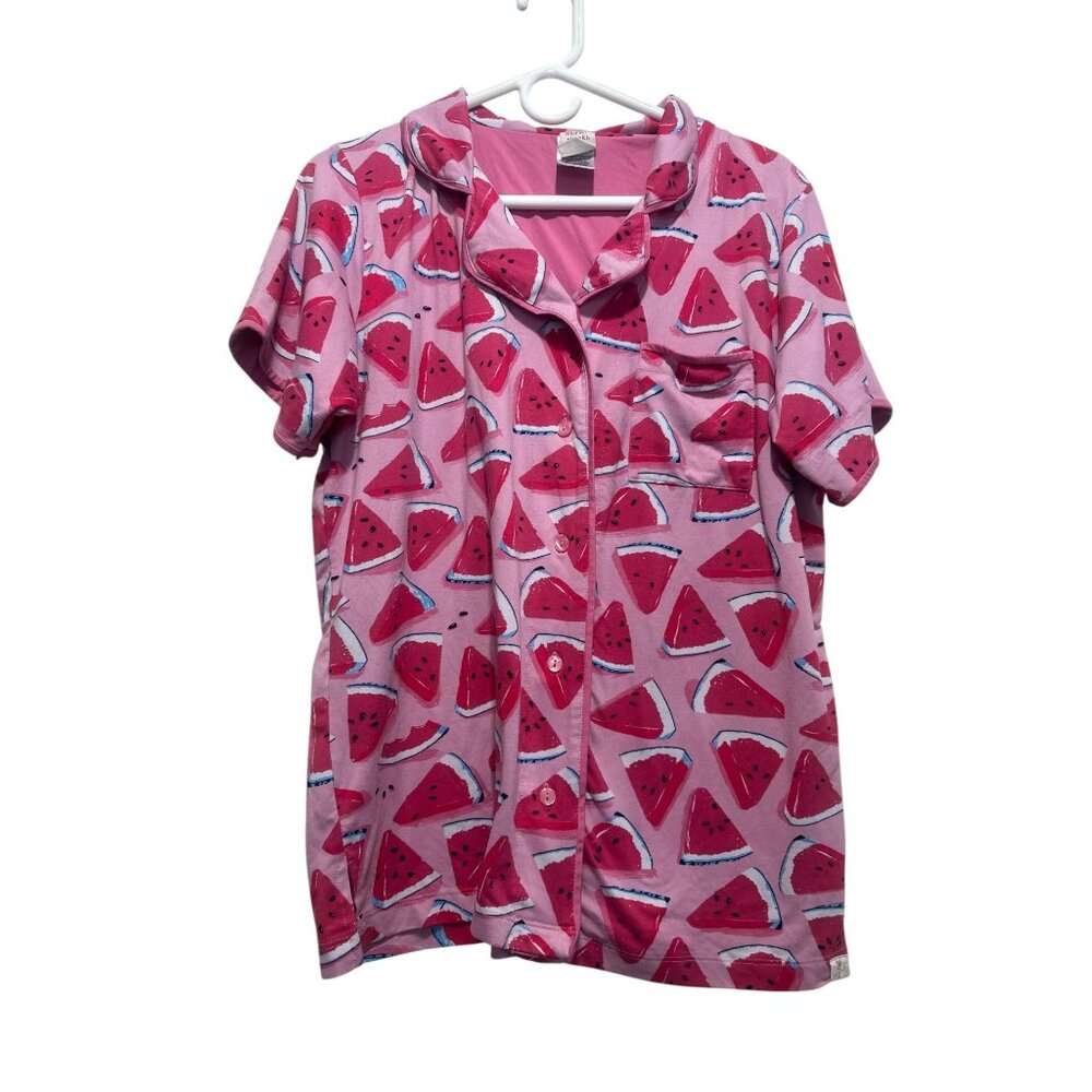 Munki Munki Watermelon Print Pajama Set Womens Large Pink Top & Wide Leg Capri - Picture 2 of 16